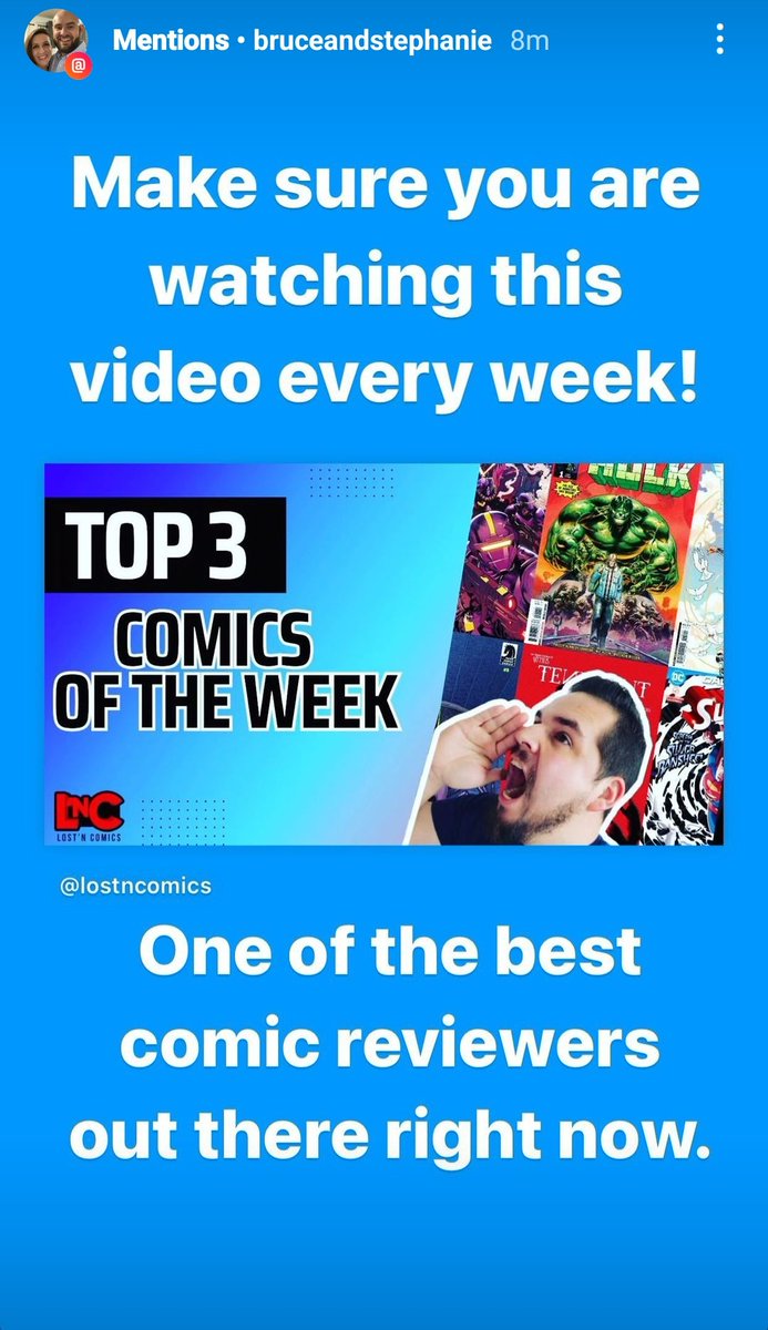 lost_comics's tweet photo. Posted by a creator that I admire @bruce_comics . I freakin luv comics &amp; put a lot of thought into my reviews. If you havent checked out my weekly TOP 3, I would love if ya did.
Words like this go a long way! TY Bruce! 
Pls RT &amp; tell someone about LnC!
https://t.co/jMNyP2lJHd https://t.co/CdoQ0KkPoR