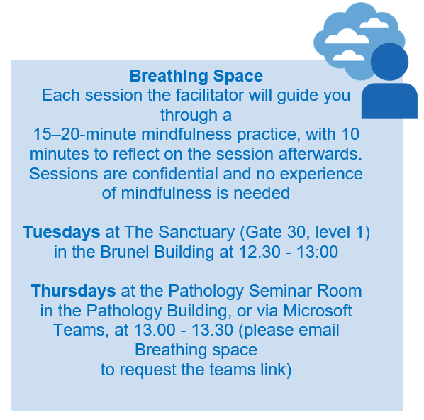 NBTStaffExp's tweet photo. Come and check out our breathing space mindfulness sessions  brought to you by @NBT_Staffpsych on Tuesdays and Thursdays  🧘 https://t.co/UVOMDBIgfn