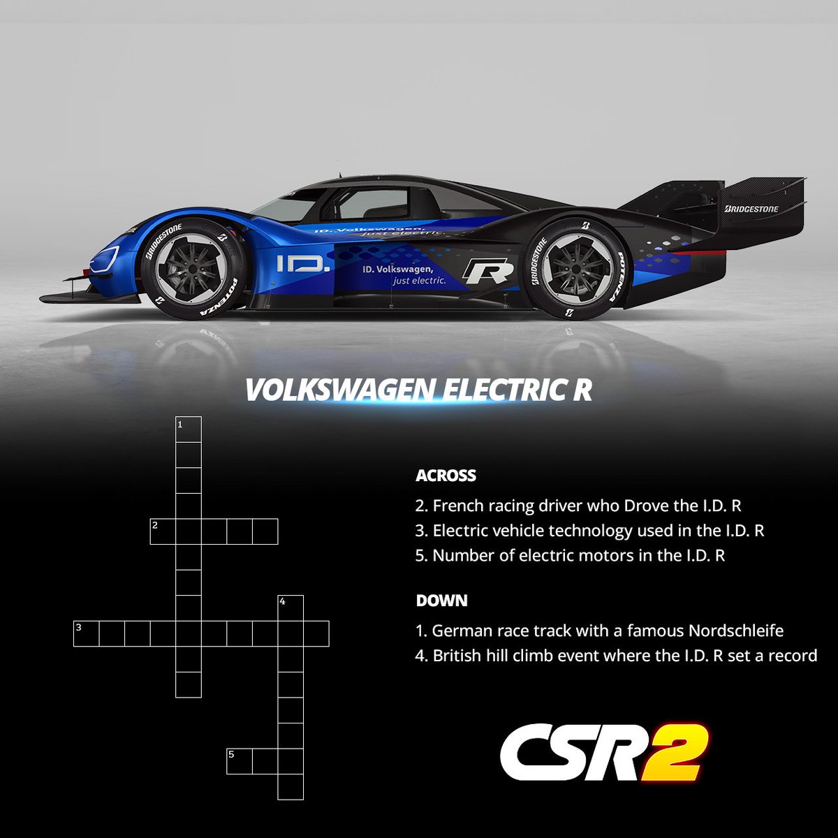 CSRRacing's tweet photo. Take Part in the 'Volkswagen Electric R' Crossword Challenge and Comment Your Answers Below! π 5 Random Winners Will Score Amazing Prizes: 100 Silver keys and 100K Cash! π°ποΈ Don't Miss Your Chance to Win!
Play #CSR2 now: https://t.co/zeIcylQJrl
#EuropeanInvitational #CSR https://t.co/gKg77fb14U