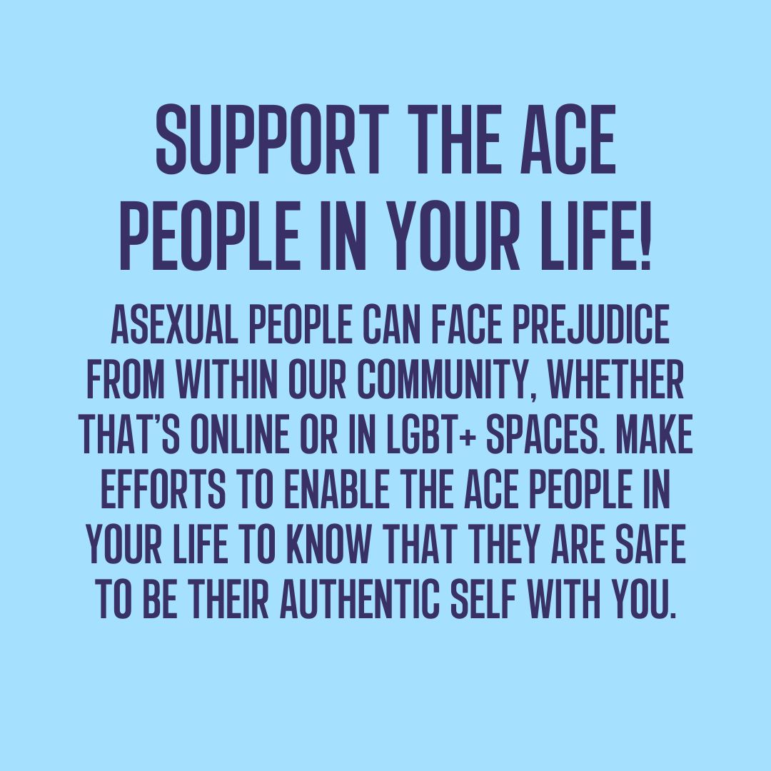 Asexual people can often feel excluded from the LGBT+ community, so here’s a few ways you can show solidarity and “ace” being an asexual ally 🖤 🤍 💜 ➡️ 

#GotYourBack