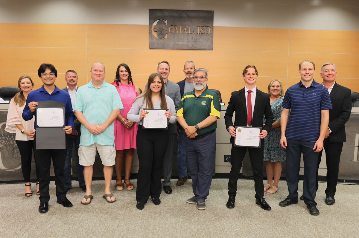 Ryan Lopez from Canyon HS, Erin Stage from Canyon Lake HS and Matthew Stanford from Davenport HS, all percussionists, received the Outstanding Performer award at this year's UIL Texas State Solo-Ensemble Contest. Read more at comalisd.org/apps/news/arti….