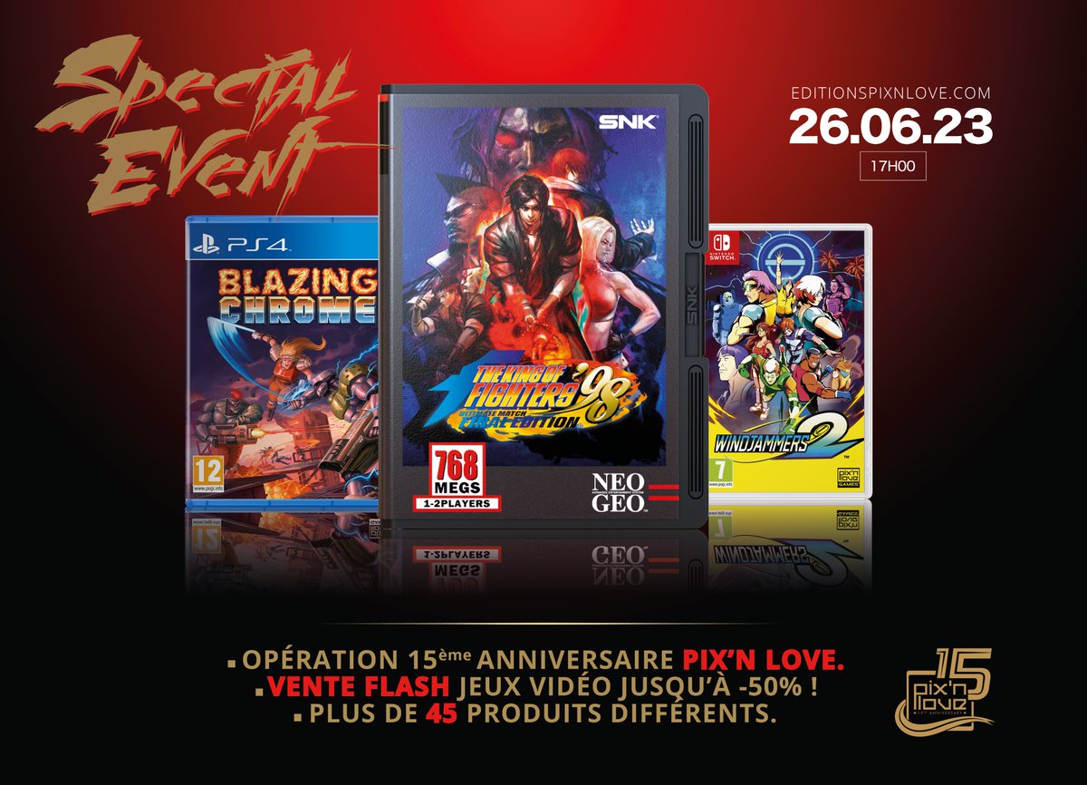 Pixnlove's tweet image. Pour célébrer la fin de son 15ème anniversaire 🥳 et vous remercier de votre indéfectible soutien 🙏, Pix'n Love organise une vente flash exceptionnelle spéciale jeux vidéo ! 🎮  

➡️RDV lundi, à 17h !