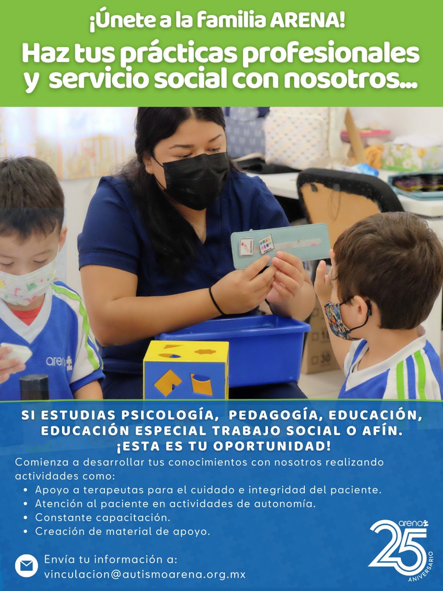 ¡Únete a Asociación ARENA y comienza tu servicio social o prácticas profesionales con nosotros! #practicas #monterrey #serviciosocial #psicologia #educación