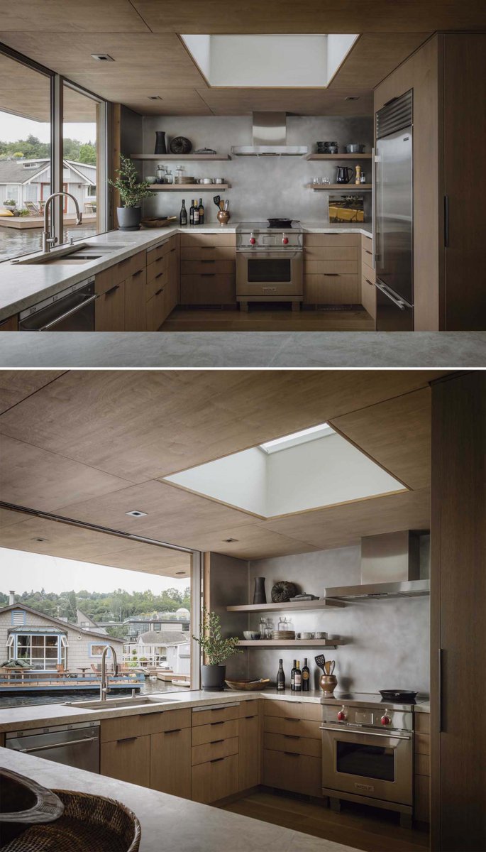 A skylight is featured in this floating home's #kitchen. #moderndesign  cpix.me/a/172172984