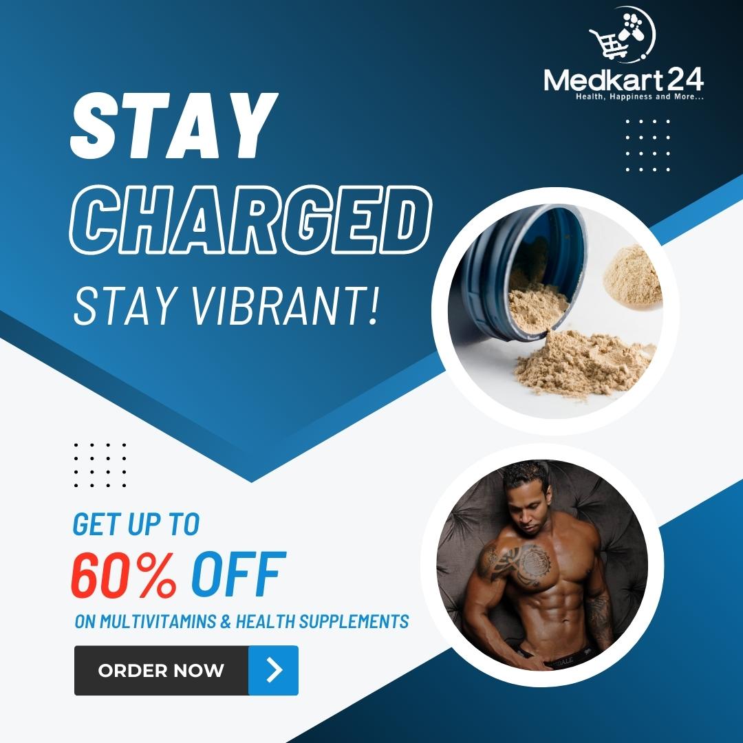 Your health, is our priority! Avail yourself of our exclusive 60% discount on multivitamins and health supplements. Don't miss this chance to invest in your well-being at an unbeatable price!
#medkart24 #dailyessentials #onlinemedicine #onlinegrocery