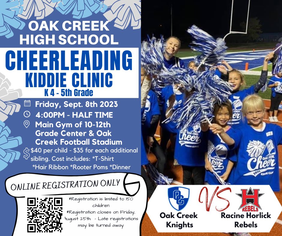 ‼️Our annual Kiddie Clinic information is now available‼️ Scan the QR code to register! #KiddieClinic #RegisterNow @Athletics_OCHS @OCFSD