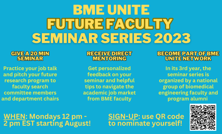 LizWaynePhD's tweet photo. Apply for the #BMEUNITE Future Faculty Series! 

--  present your research
--receive personalized mentoring from faculty &amp; department chairs
--plug into a growing network of successful early-career researchers. #FacultySearch #BME https://t.co/C6kyy6CXrq