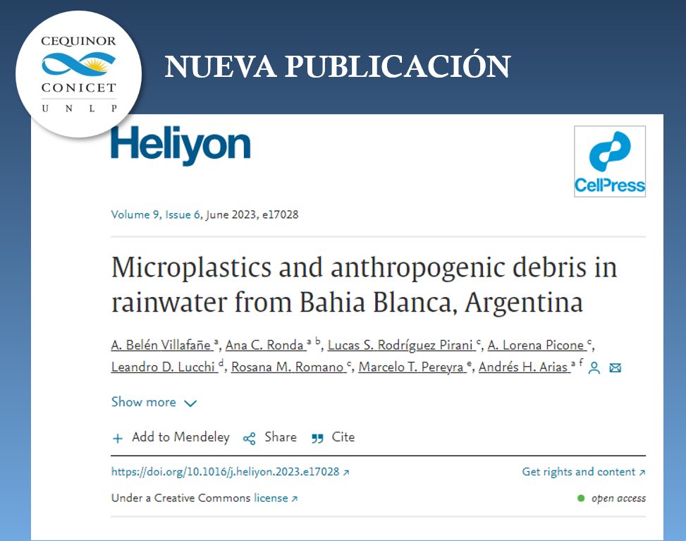 📄NUEVA PUBLICACION:
"Microplastics and anthropogenic debris in rainwater from Bahia Blanca, Argentina"
doi.org/10.1016/j.heli…

@ciencia_ar #anpcyt <a href="/CONICETLaPlata/">CONICET La Plata</a> <a href="/unlp/">UNLP</a> <a href="/CICPBA/">Comisión de Investigaciones Científicas</a> 
#CEQUINOR (#CONICET - #UNLP asociado a #CIC)
#química #Raman #microplastics #OpenAccess <a href="/IADO_ok/">Instituto Argentino de Oceanografía - CONICET/UNS</a>