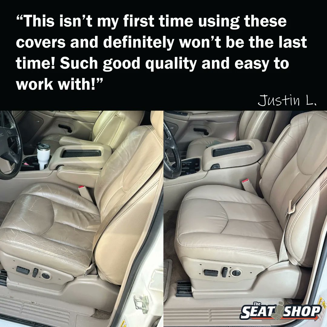 Justin gave his 2006 GMC Sierra a much-needed upgrade! Great job on the installation!
#beforeandafter #theseatshop #durofoam #seatcover #seatcushion #usamade #diy #gmc #sierra #truck #autoupholstery #leatherinterior #madeintexas