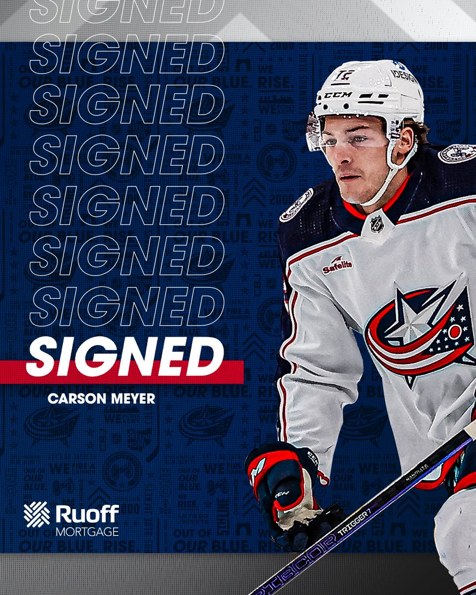 The Columbus Blue Jackets have signed right wing Carson Meyer to a one-year, two-way National Hockey League/American Hockey League contract extension for the 2023-24 season.

Hometown kid is 🔙

📝 cbj.co/meyer062323

<a href="/RuoffMortgage/">Ruoff Mortgage</a> | #CBJ