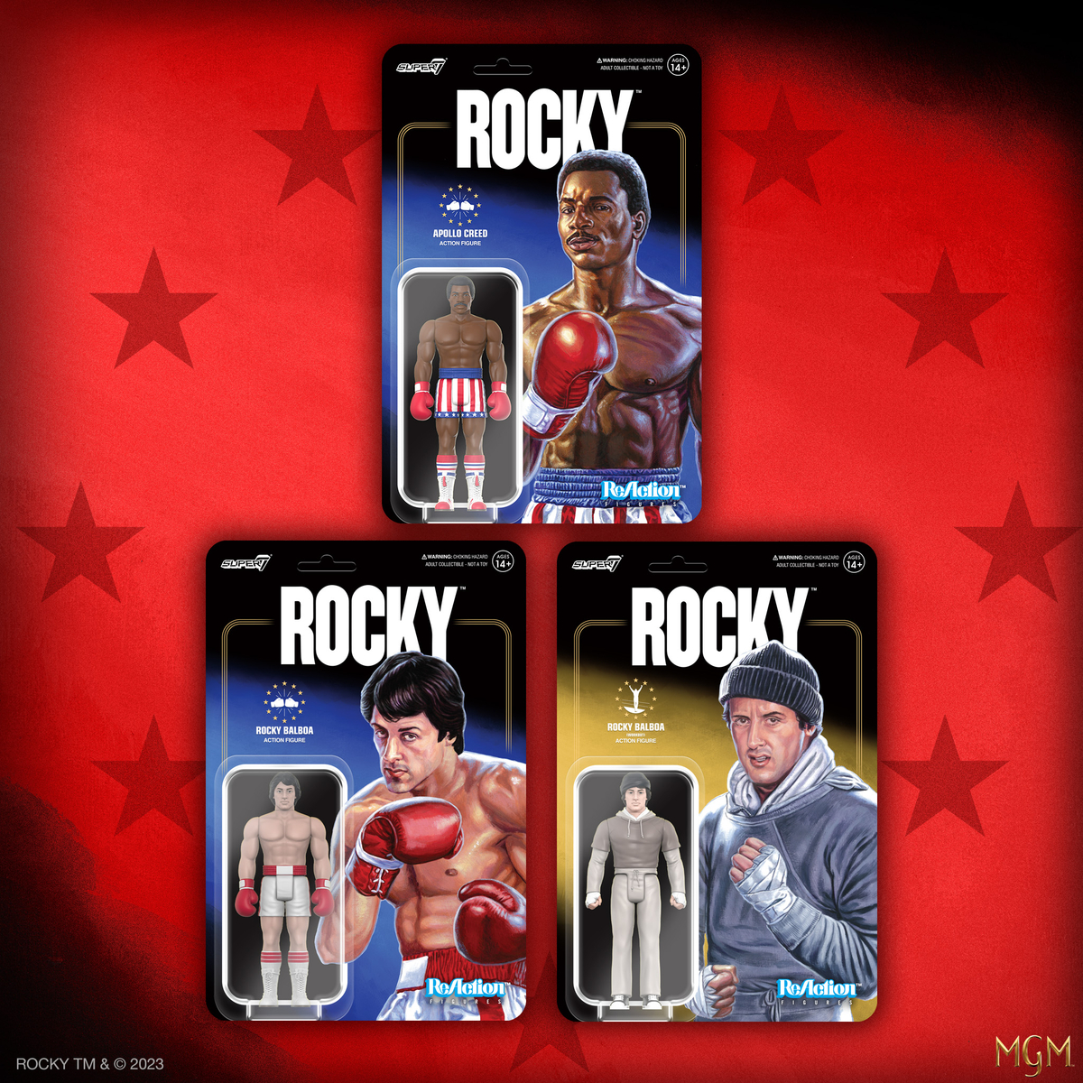 super7store's tweet image. Relive one of the greatest sports movies ever made with Wave 2 of the Rocky ReAction Figures featuring the champ Apollo Creed and Rocky, in both his iconic training sweats and as the challenger! Available now bit.ly/3XkIglf #Super7