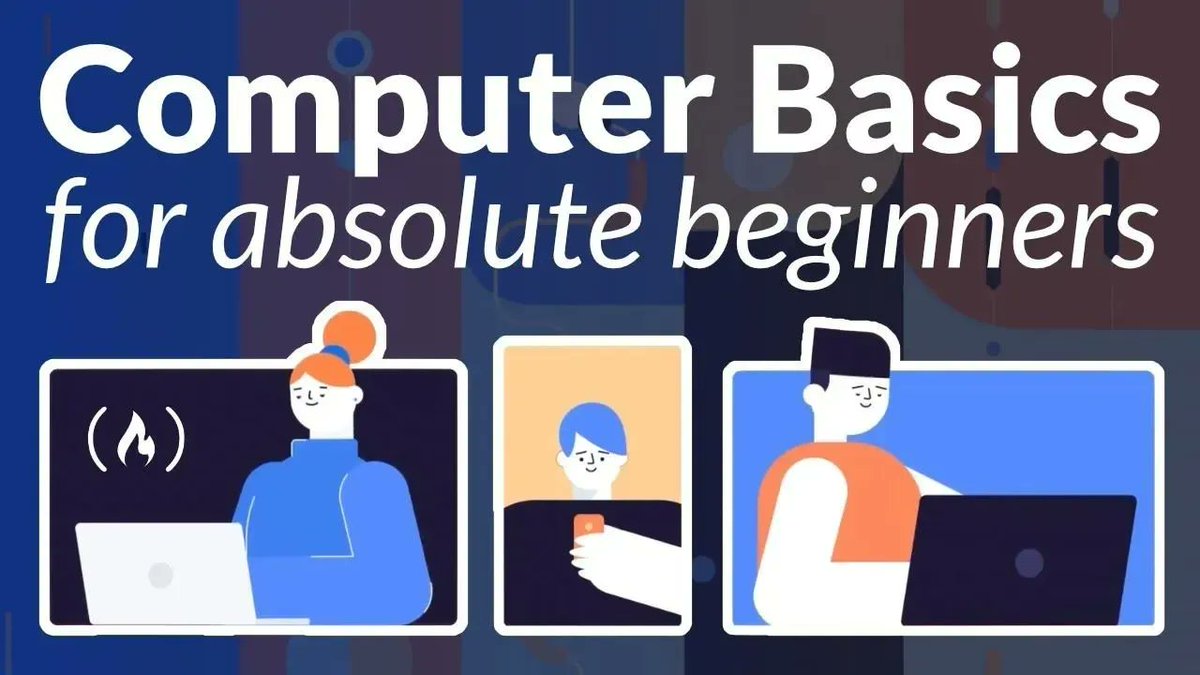 freeCodeCamp's tweet image. If you're new to working with computers this course is for you.
It teaches computer basics for true beginners. 
You'll learn about key computer parts, how to setup your machine & connect to the internet, how to protect it, & much more. Find it on freeCodeCamp's YouTube channel.