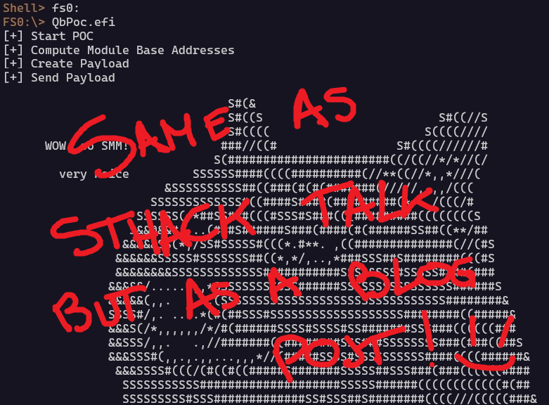 Exploitation of UEFI bugs is a rarely discussed topic.
In this blog post <a href="/pwissenlit/">Gwaby</a> shows how she leveraged a  boring UEFI bug in the Tianocore's EDK2 implementation to develop a cool exploitation technique. For science!
#UEFI #vulnresearch #exploit 
blog.quarkslab.com/for-science-us…