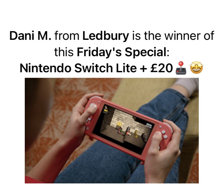 EverUp_UK's tweet photo. 🚨 Dani M. from Ledbury won the🕹️ Nintendo Switch Lite +💷 £20.00 with this Friday's Special Daily Raffle!
➡️Open a cash account ➡️Save ➡️Get entries
👉Guaranteed #cash #prizes every day with our #raffle
#everup #savings #rewards #win #competition https://t.co/AdplXtcmHN