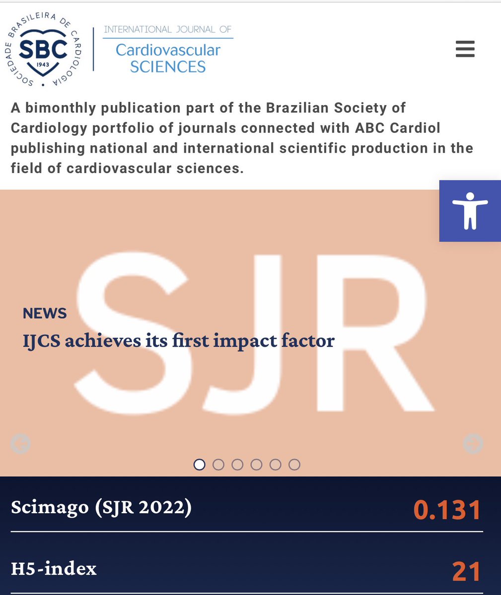 #Amazing The International Journal of Cardiovascular Science (IJCS) has reached its first impact factor. After being indexed in Scopus in 2022, IJCS has now received recognition from Scimago (SJR 2022) with an impact factor of 0.131 @Scopus @RedeSciELO @onlineIJCS #CardioTwitter