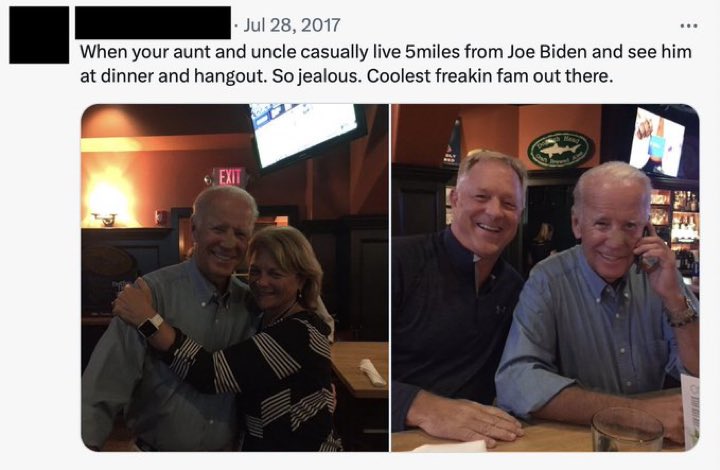 pepesgrandma's tweet photo. Breaking! Recall the photo of Hunter Biden being at the Biden Delaware home on July 30, 2017? And the same day as the message?

Well it seems Joe was at his Delaware home that week too. He’s pictured at a bar not even ten min away from his home on July 28, 2017. https://t.co/NaMqq2EBFj