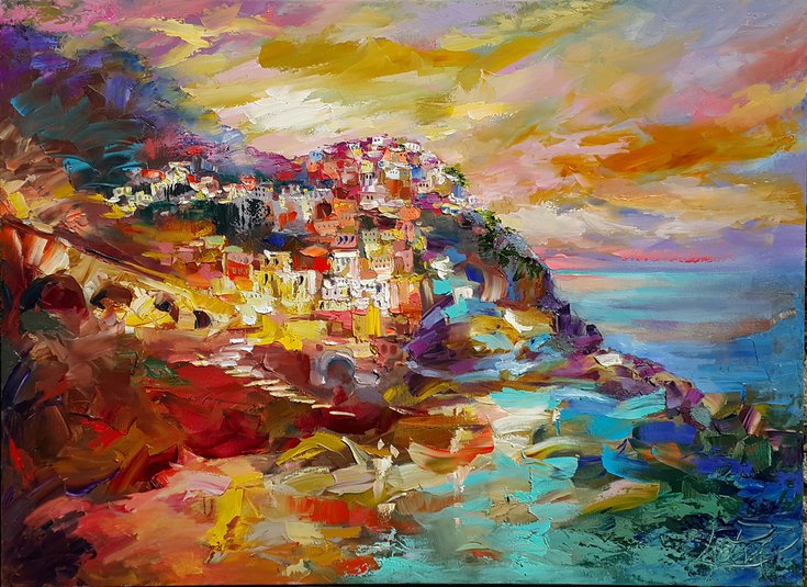 Manarola Evening, R… by @LaptevaArt #oil #painting #art artfinder.com/product/manaro… @artfinder