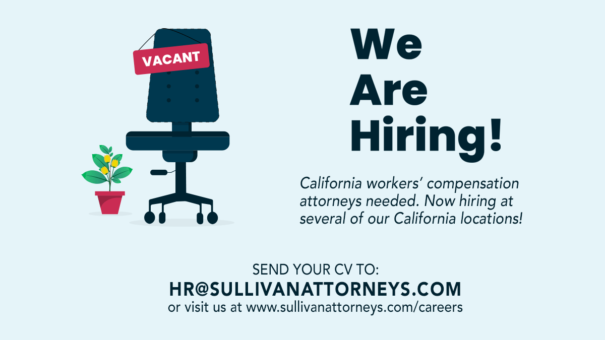 sullivanattys's tweet photo. 📣 MS&A currently has positions open for experienced workers' comp attorneys at several of our California locations! ➡️ https://t.co/Ht3DKRQuCg
#NowHiring #WorkersCompAttorney #WorkersCompLawyer #RemoteWork #Telework https://t.co/YhMdGLzqCF