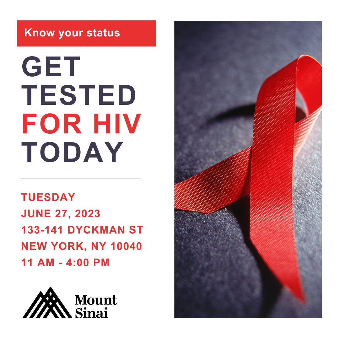 Mount Sinai IAM (@instadvancedmed) on Twitter photo Another testing site added! Tuesday, June 27, 2023 Please join us for #HIV testing at 133-141 Dyckman Street, New York, NY 10040. 11AM - 4PM. Take the next step, and know your status. #HIVTesting #HIV #KnowYourStatus #UnionSquarePark #NYC #MountSinai #WeFindAWay <a href="/DOMSinaiNYC/">Mount Sinai Department of Medicine</a> Another testing site added! Tuesday, June 27, 2023 Please join us for #HIV testing at 133-141 Dyckman Street, New York, NY 10040. 11AM - 4PM. Take the next step, and know your status. #HIVTesting #HIV #KnowYourStatus #UnionSquarePark #NYC #MountSinai #WeFindAWay <a href="/DOMSinaiNYC/">Mount Sinai Department of Medicine</a>