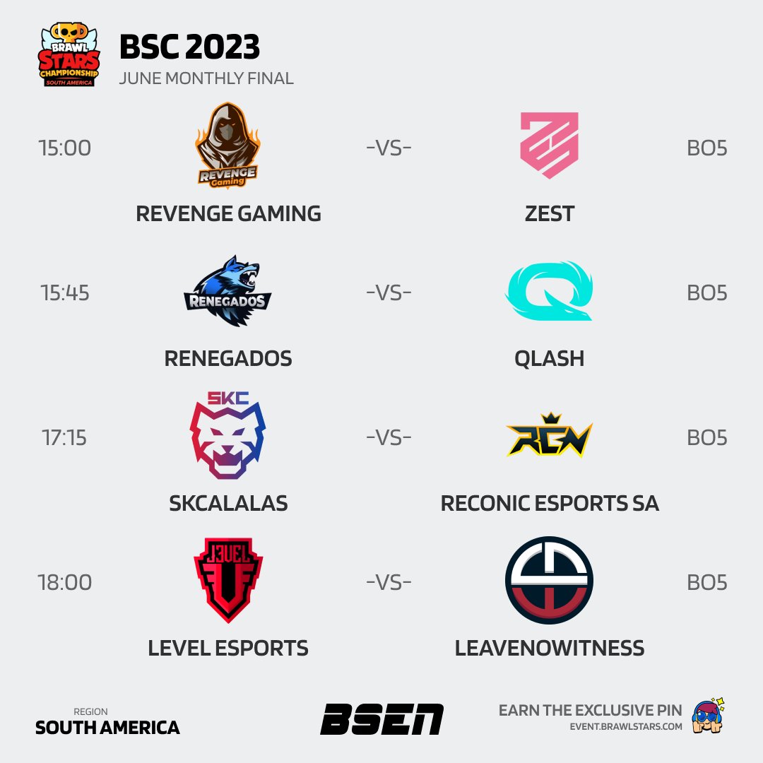 A mix of new and old faces as we head into South America's Monthly Finals! <a href="/Revenge_ofc/">Revenge Gaming 🌟</a> will be looking to make their mark, whilst <a href="/RenegadosBS/">Renegados</a> attempt to keep LCQ hopes alive! But how will roster changes affect West? Catch the action in an hour at event.brawlstars.com!