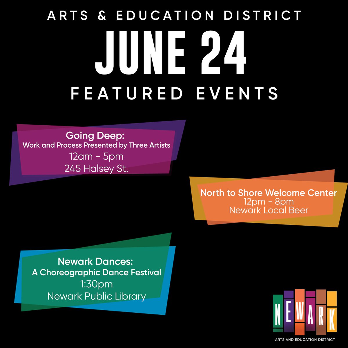 This Saturday will be a full day of events here in Newark! Come out to  Newark's new Arts &amp; Education District for various #FREE or low-cost events for all ages.  

For a list of activities and their costs, visit:
Northtoshore.com
