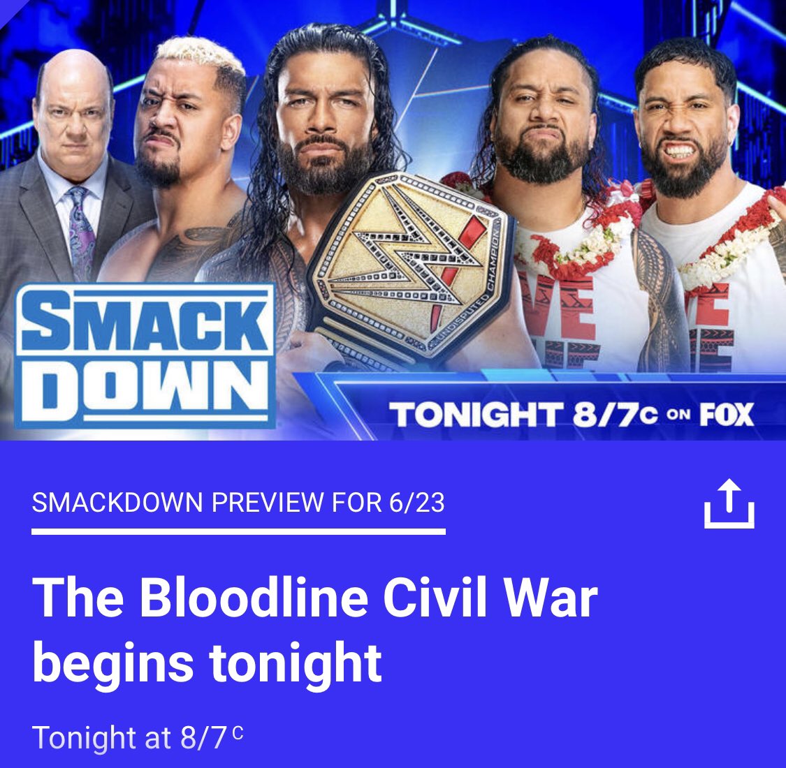 Roman Advertised for today Friday Night Smackdown. 
#WWE #Smackdown #RomanReigns #Bloodline #JeyUso #JimmyUso #SoloSikoa #PaulHeyman