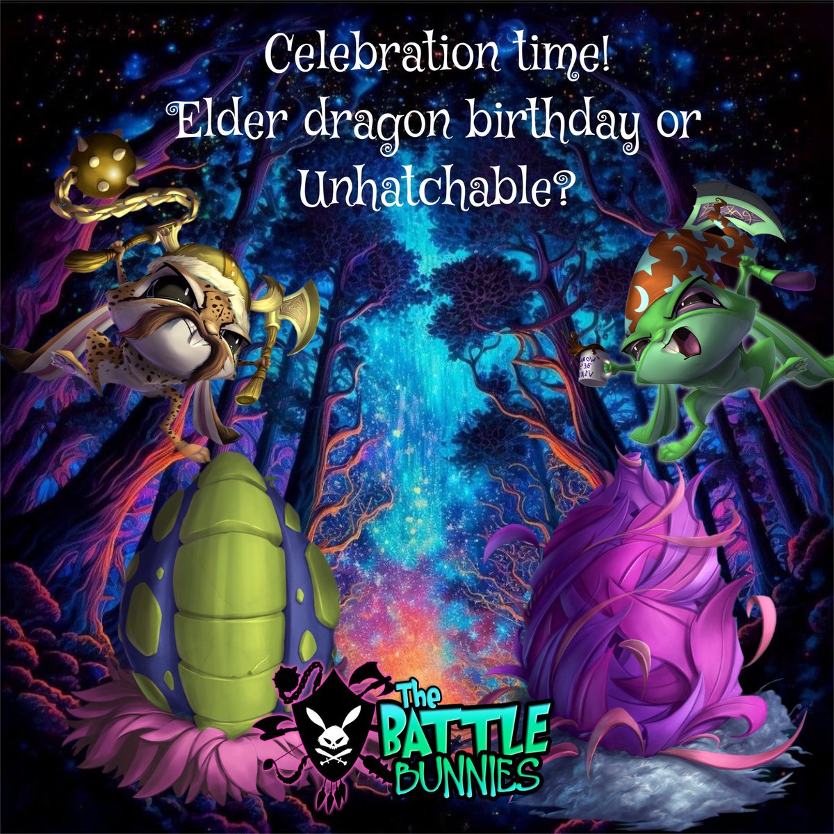 WooT! Totes eggcitement building @battlebunnynft  ✨🐲✨ Luckily I have two eggs remaining for tonight’s reveal.. Could my Viking or Shaman hatch an Elder Dragon! or could they possibly be Unhatchable?! 👀 Either, Or.. happily Winning! 🪄🪅🐉 #BattleBunnies #Dragons #FluffleFam