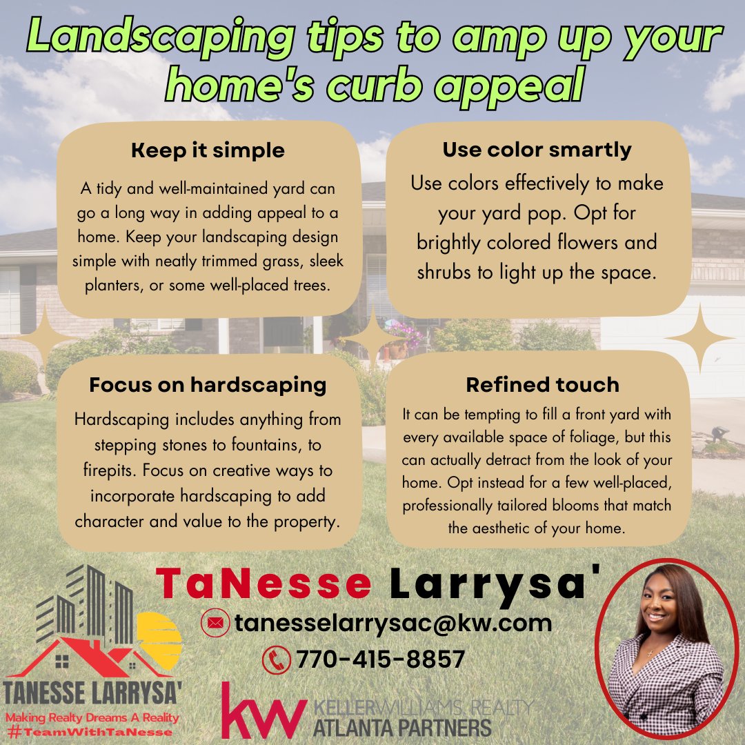 Maximize Your Home's Curb Appeal with These Landscaping Tips!🏡🌟

#tips #landscaping #curbappeal
#TeamWithTaNesse #realestate #realestateagent
#realtor #realestateinvesting #kellerwilliams