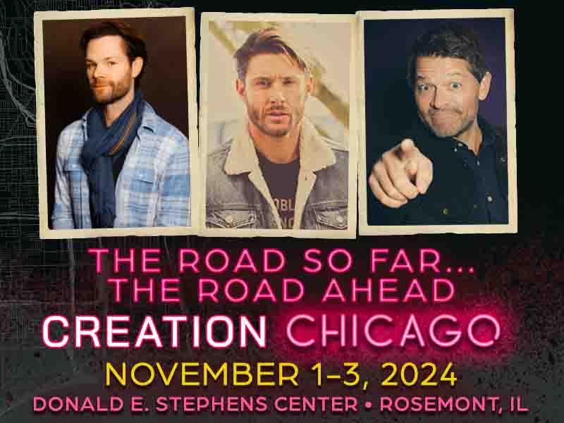 Jensen Ackles, Jared Padalecki and Misha Collins are heading back to the Windy City in 2024 for The Road So Far… The Road Ahead Convention in Rosemont, IL November 1-3, 2024!

Our Gold Packages are available to purchase now at CreationEnt.com!

#Supernatural