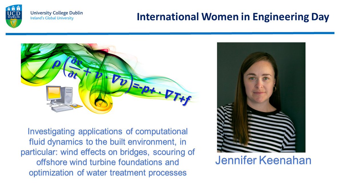 Our last poster for #INWED23 comes from Dr. Jennifer Keenahan, Associate Professor, in Civil Engineering. Dr. Keenahan's interests lie in the use of Computational Fluid Dynamics for the Built Environment, with particular focus on wind analysis