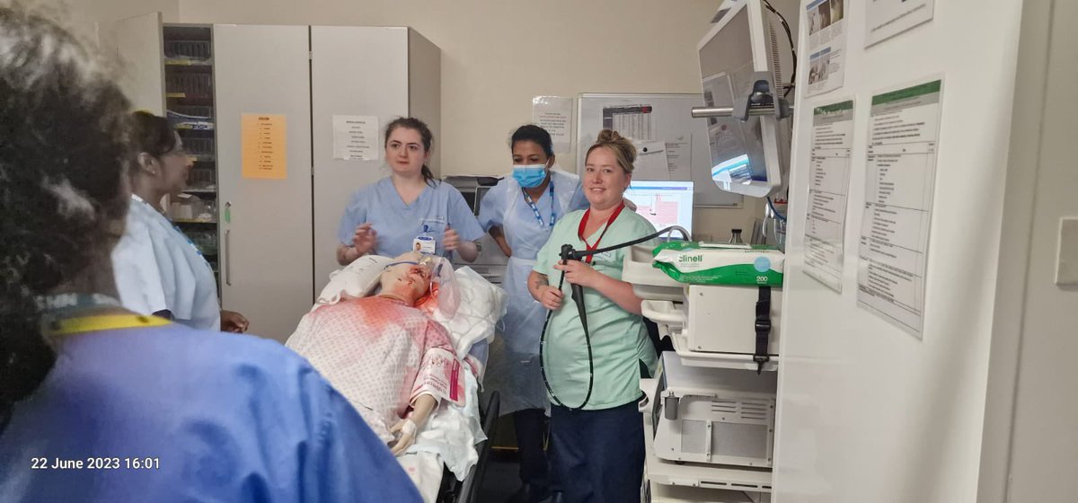 annette96653449's tweet photo. Staff enjoying the sims session on UIGB with the mannequin…great collaboration with both NMGH and mri staff thank you to @MRI_Endoscopy and theatre team for facilitating with training @Lisa_Johnson70 @walsh10_tracey @cherylcasey22 @LorettaBrowne01 @JoyceTetlow @reidme https://t.co/ubIhw3xEAH