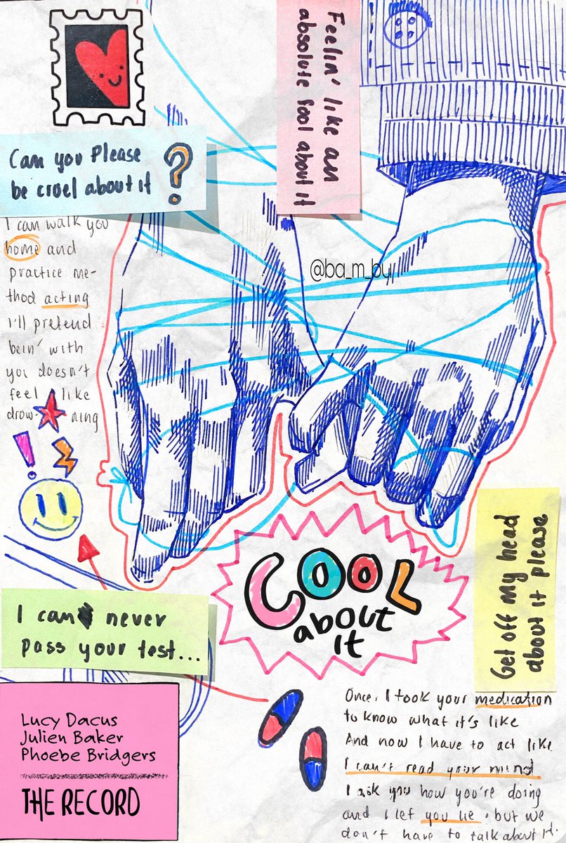 From_Rebe's tweet image. Some of the alternative posters I’ve designed of Boygenius songs 🤍