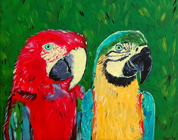 'Macaw couple' by @marilysartnest #acrylic #painting #art artfinder.com/product/macaw-… @artfinder