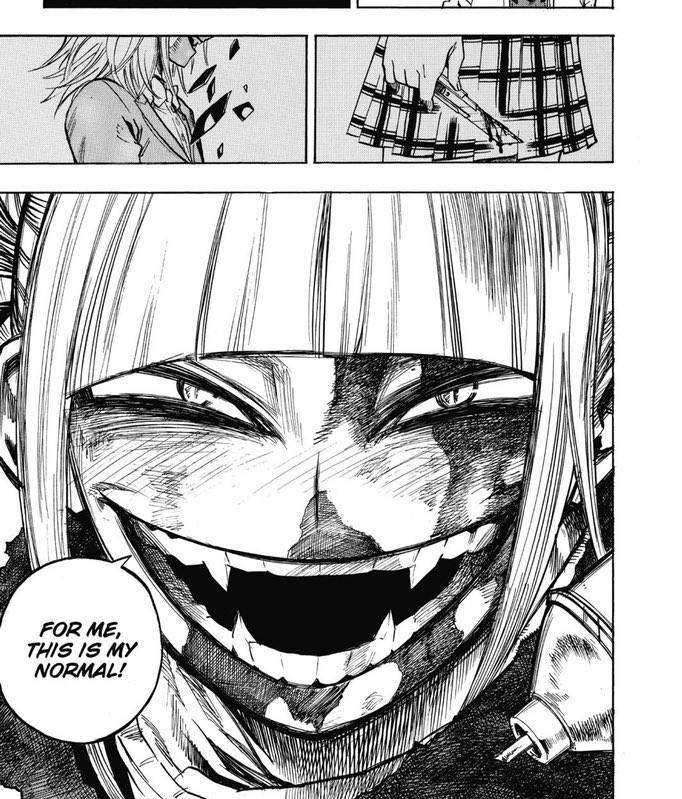 Am glad the manga is adressing quirk counseling again since it got cut from the anime and it’s a very important piece of worldbuilding that’s crucial to understanding Toga’s character, a lot of people overlook that she tried to be normal for most of her life 🙁
