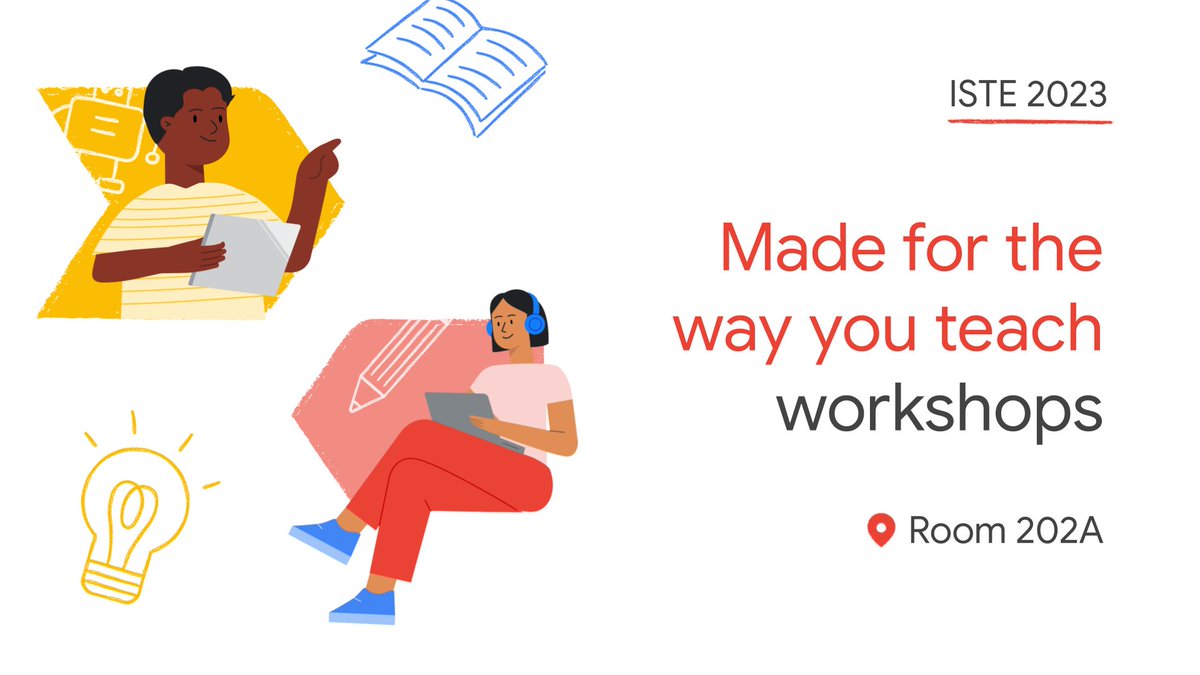 GoogleForEdu's tweet image. Join us at #ISTELive to learn how #GoogleForEdu’s latest tools and features are Made for the way you teach. Register now for hands-on demo sessions and more: goo.gle/44gcTuh