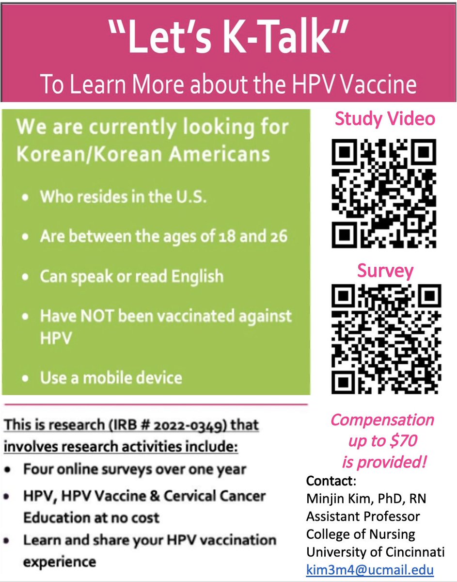 Exciting news! 🎉 I'm currently working on a research project focusing on HPV and HPV-associated cancers prevention among Korean/Korean American young adults, funded by NIH K23. Pleaae help in spreading the word about our project! #HPVPrevention #CancerResearch  #KoreanCommunity