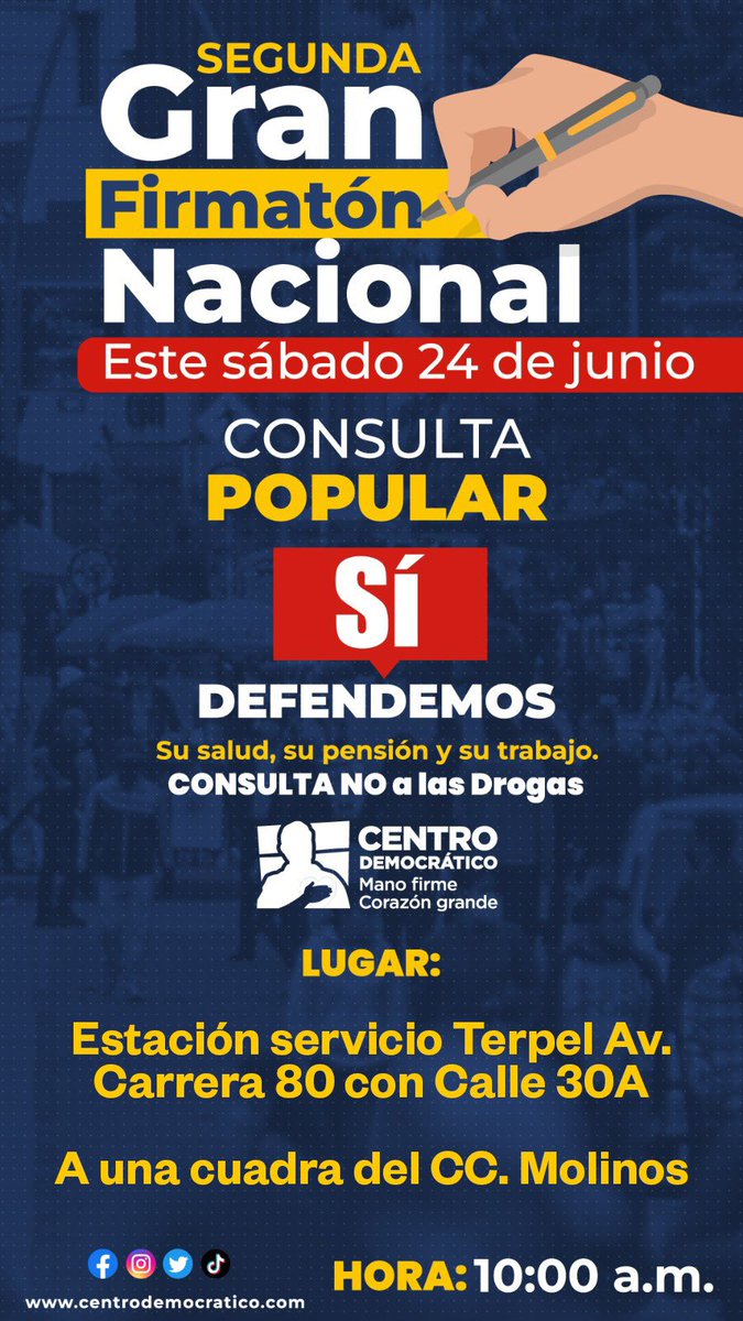 AndresGuryRod's tweet photo. Estos son los puntos fijos de la GRAN FIRMATÓN mañana 24 de junio. #SiDefendemos el sistema de salud, el ahorro pensional y la estabilidad laboral. Le decimos NO a las Petro reformas. https://t.co/ba3ipNYbmd