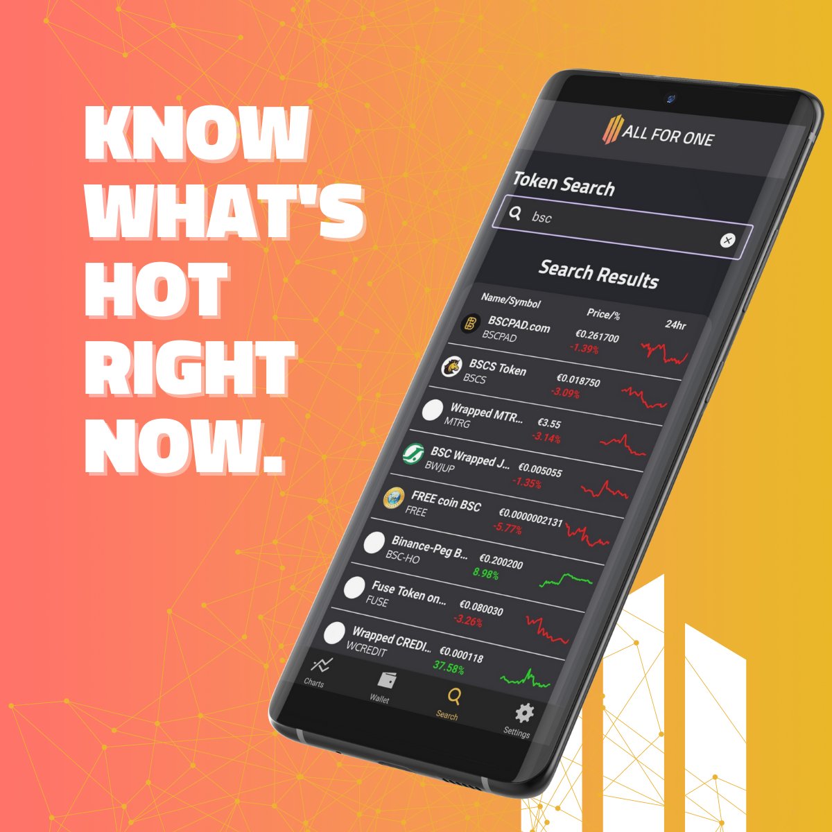 AppAllForOne's tweet image. Navigating the crypto space made simple. Use AllForOne's search function to find the token you're looking for, no more guesswork. #crypto #search