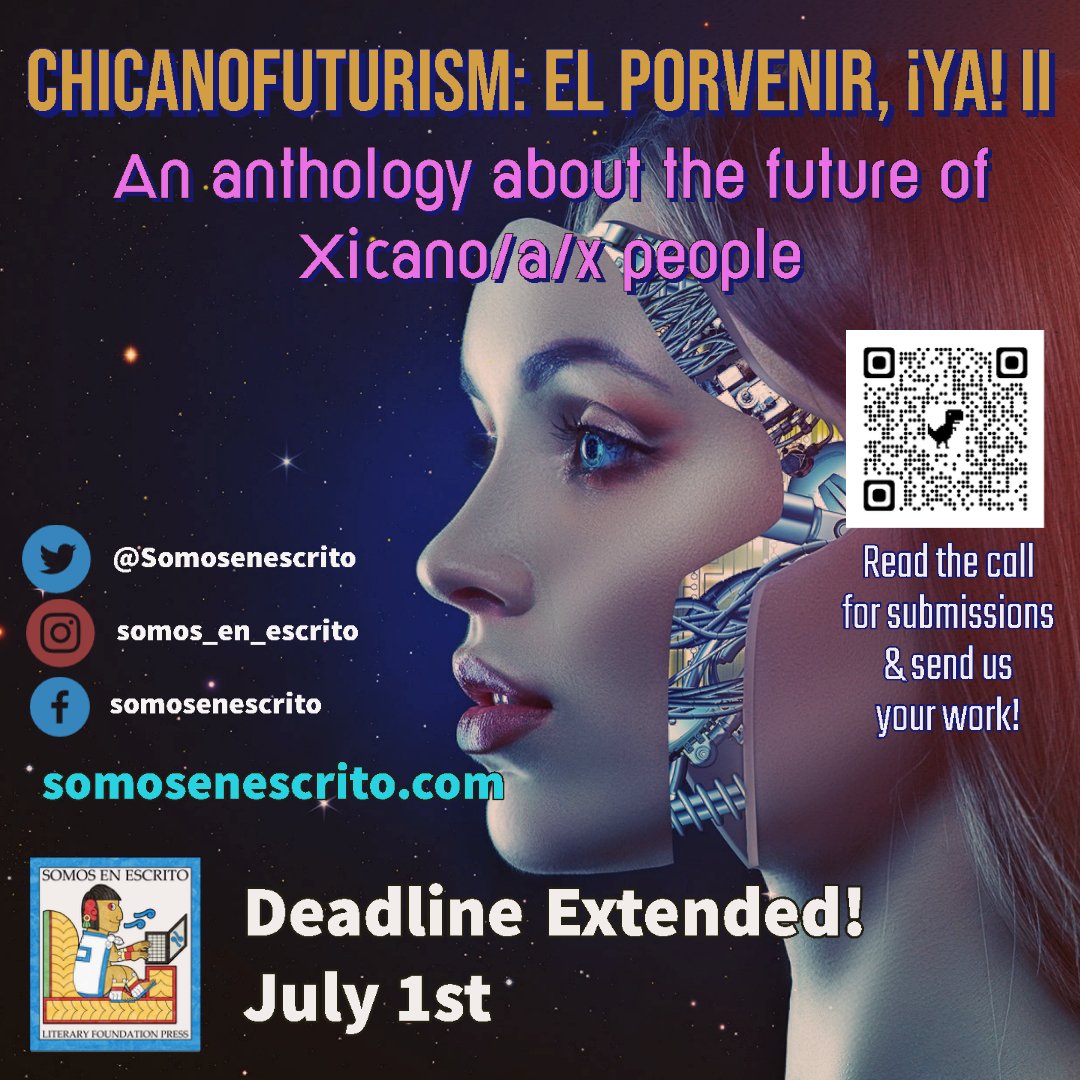 Somosenescrito's tweet image. Writing &amp;amp; graphic/comics stories by Chicanx/a/o writers. Unpublished, 25 pages max, Times New Roman, double spaced, 12pt, docx format, author bio &amp;amp; photo. Digital submissions must be high resolution with an artist bio &amp;amp; photo.

Full submission guidelines: 
somosenescrito.com/news-anuncios/…