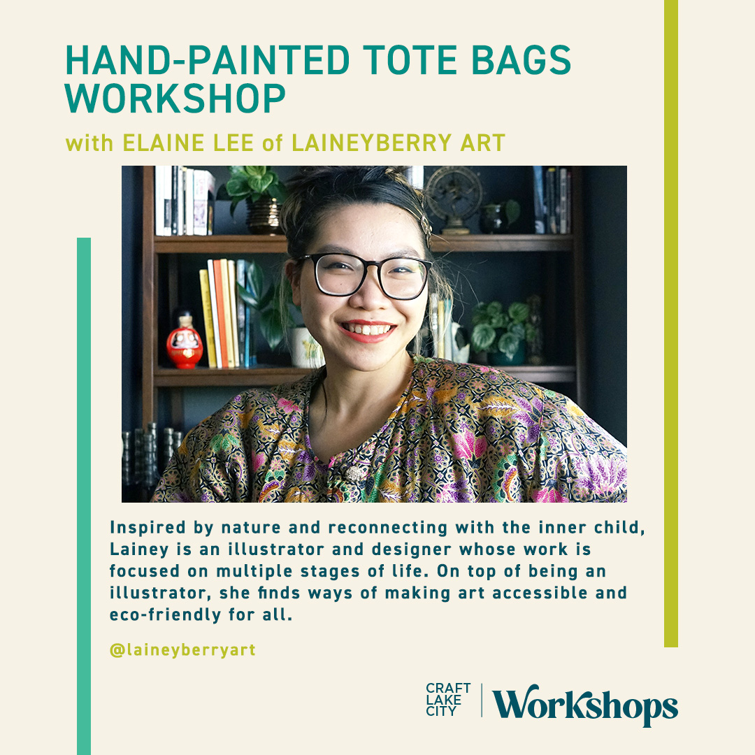 craftlakecity's tweet photo. Just a few spots remain in our Hand-Painted Tote Bags Workshop on July 10! You won’t want to miss this fun class taught by local artist @laineyberryart teaching you good tips for painting on fabric as you make a beautiful new tote!

Register here: https://t.co/8C7jozA0D3 https://t.co/r9wdkeUBjR