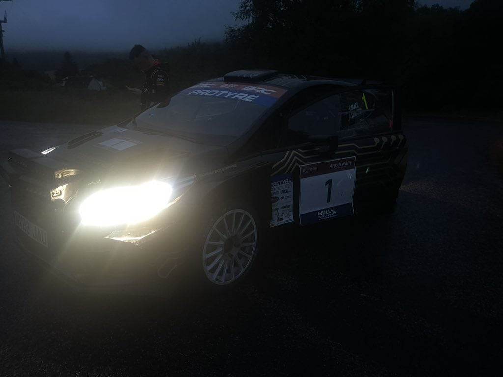 We lead the @ArgyllRally by 11 seconds overnight. A fairly harsh introduction to driving one of these in the wet, but we enjoyed the challenge of the rain, dark and fog tonight 😮‍💨 Looking forward to tomorrow. #ProTyre #ArgyllRally