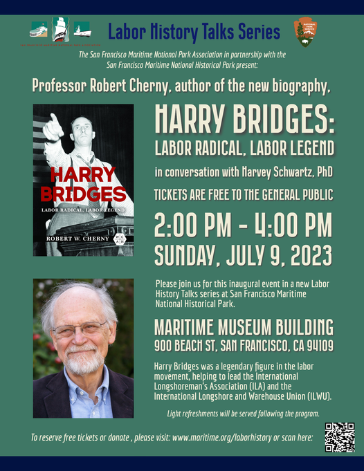 SF Maritime NHP (@sfmaritimenps) on Twitter photo First FREE event in a new labor history talk series at SF Maritime!
Professor Robert Cherny, author of "Harry Bridges: Labor Radical, Labor Legend," with labor historian and curator, Harvey Schwartz, Ph.D.
Reserve here: maritimehistory.org/laborhistory
<a href="/SFMaritime/">SF Maritime National Park Association</a> First FREE event in a new labor history talk series at SF Maritime!
Professor Robert Cherny, author of "Harry Bridges: Labor Radical, Labor Legend," with labor historian and curator, Harvey Schwartz, Ph.D.
Reserve here: maritimehistory.org/laborhistory
<a href="/SFMaritime/">SF Maritime National Park Association</a>