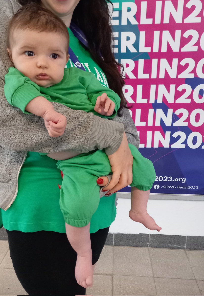 TeamIrlSport's tweet photo. 3 month old Mia MacAllister (niece of Table Tennis gold medalist Amanda Macallister) is the youngest Team Ireland supporter here in Berlin! She is super proud of her Auntie Amanda π₯β€οΈ #SOIreland #SOTableTennis #Berlin2023 #UnbeatableTogether https://t.co/ztbrVzLyTN