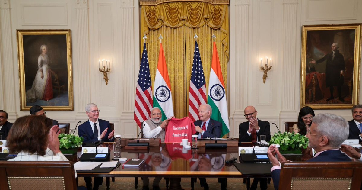US President Joe Biden gifted a special T-Shirt to PM Narendra Modi with the PM's quote on AI. 

'In the past few years, there have been many advances in AI- Artificial Intelligence. At the same time, there has been even more momentous development in another AI- America and…