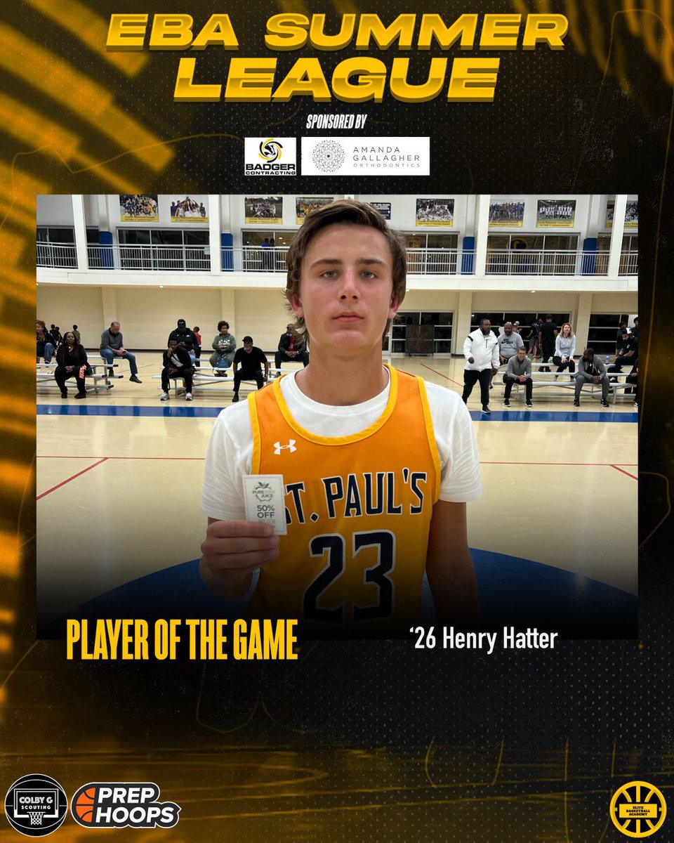 EBASummerLeague's tweet photo. .@SP_Hoops earned a win over @gerstellmbb last night. ‘26 Henry Hatter &amp; ‘27 Camontae Griffin wedged tallied 17PTS in the win. 

‘24 Caleb Franze scored 27PTS for the Falcons in the loss https://t.co/yfumAEOhaQ