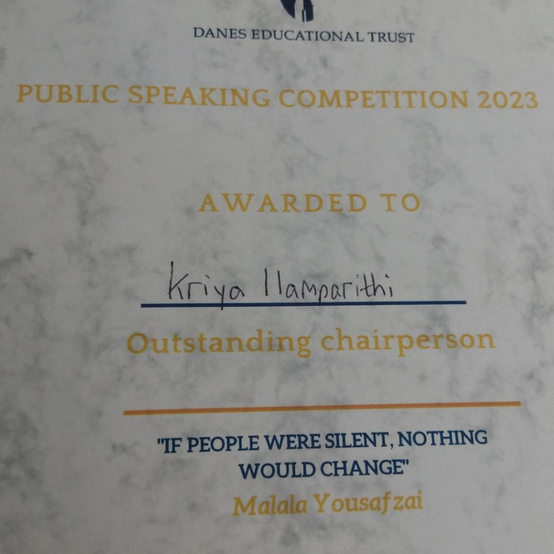 #Congratulations Kriya on winning the special award of 'Outstanding Chairperson' in the @DanesEDTrust Public Speaking competition last week. We are so #proud of you 👏 #ambition #AchievingSuccessTogether #PublicSpeaking #ExtraCurricularActivities