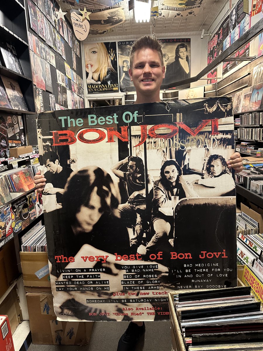 Jerrybraden92's tweet photo. Thedie hard @BonJovi fan in me is screaming! 
Got this huge cardboard display in a record store in NYC! https://t.co/sOUrMCrhiA