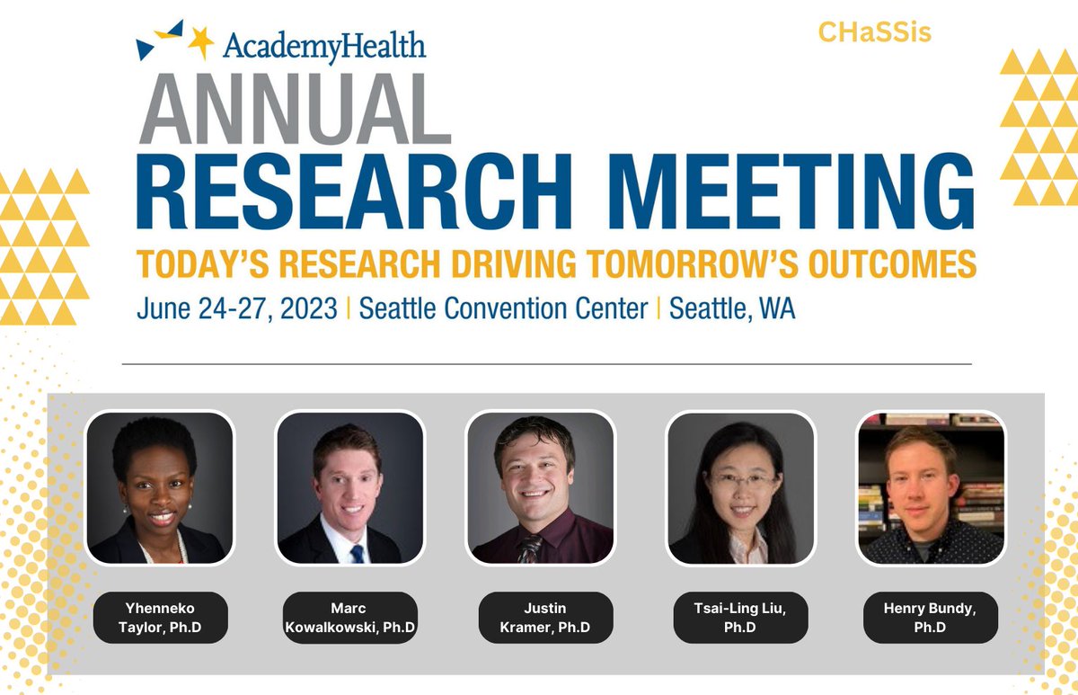 CHASSISAtrium's tweet photo. The CHASSIS Team will be sharing work at the @AcademyHealth #ARM23. Join us to learn about the latest emerging evidence and discover gaps and opportunities in research. Learn more: https://t.co/1BHjDXQkAb https://t.co/fTdSRAzKdM