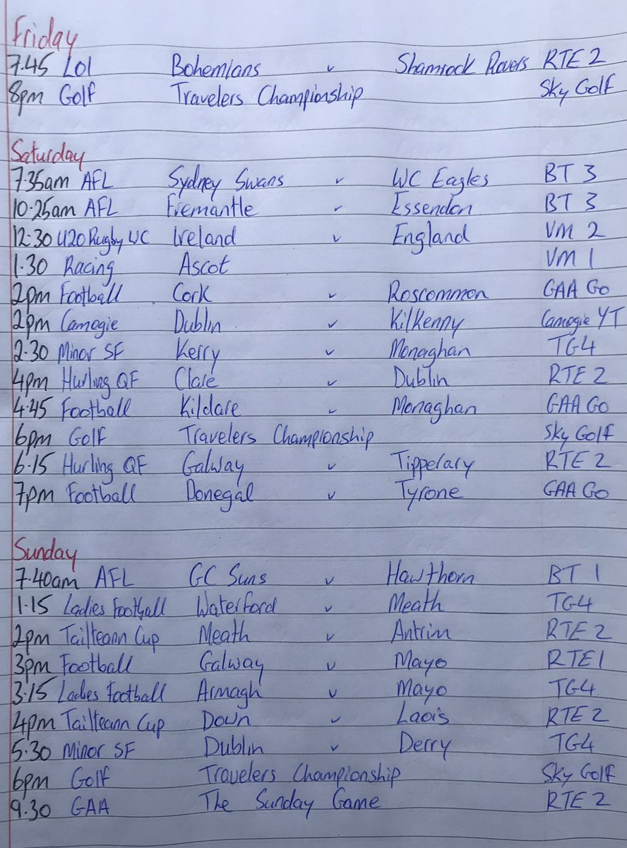 Big big weekend of GAA ahead 💥💥 best advise I can give ye is stay inside out of that rain and enjoy the action on offer! I’d advise poor aul tubs to do the same but he doesn’t look like a gaa head 😆 weekend schedule below ⬇️ take it handy folks 🍺