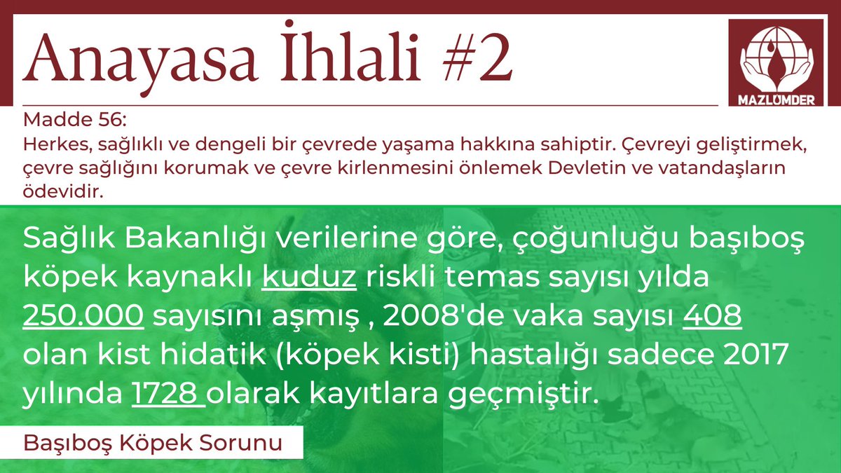 Sağlıklı ve temiz çevrede yaşamak anayasa ile güvence altına alınmış temel bir insan hakkıdır. Sahipsiz başıboş köpekler toplum sağlığını ve çevre temizliğini her geçen gün daha çok tehdit etmektedir.